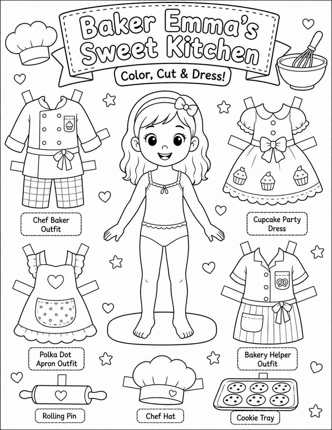 Baker Emma's Sweet Kitchen — Uncolored Line Art